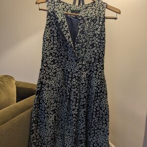 J. Crew Navy and Green Floral Midi Dress